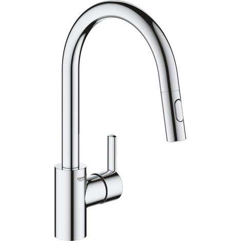 Grohe – Mitigeur de cuisine monocommande haut – Douchette extractible 2 jets – Bec tube pivotant 360° – Finition chrome durable
