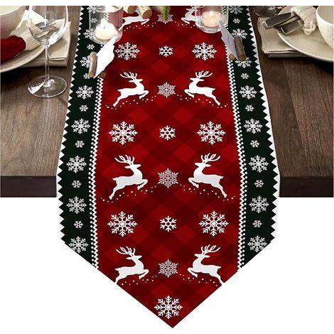 Chemin De Table Noel, Flocons De Neige Rennes Chemin De Table pour Deco Noel, Lavable Lin Tables Runner DéCoration pour Hiver Cuisine Decoration De NoëL 33x183cm Rot (1/5)