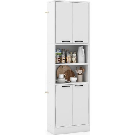 Armario de almacenaje 56 x 30 x 190 cm con 2 puertas y estantes abiertos acabado mate madera blanca robusta 200010235