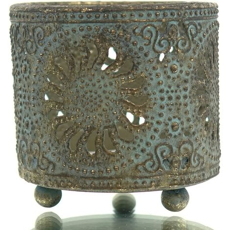 POSIWIO Vintage Teelichthalter Goldfarben mit Sonnenmotiv Ø 6 cm - Metall (1/3)