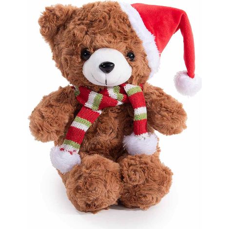 Orsetti di Natale peluche con sciarpa e cappellino natalizio, set da 3 pezzi, cm 15 x 15 x 20 H (seduto)