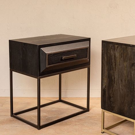 Table de chevet bois noir Lixly 53x35x55cm (1/5)