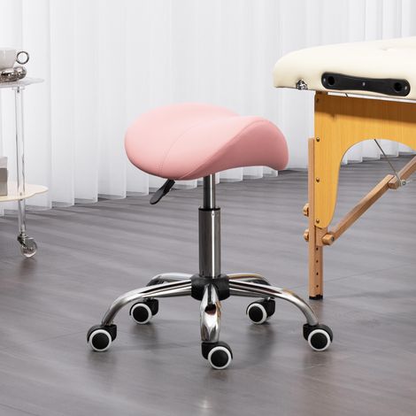 Taburete con Ruedas Taburete Giratoria con Altura Ajustable Taburete Cosmética Dentista Peluqueria 52x53x49-61 cm Rosa