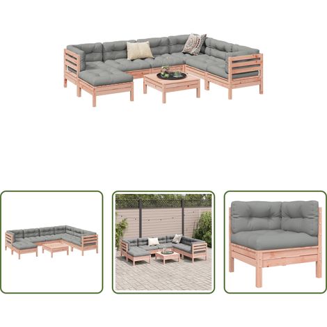 Canapé d'angle - Salon de jardin 8 pcs avec coussins sapin douglas solide (1/5)