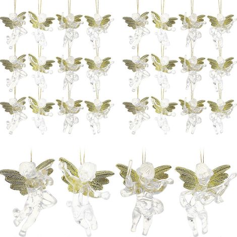 24 décorations de Noël à suspendre, pendentifs anges transparents, décorations chics pour les fêtes-6CM (1/2)