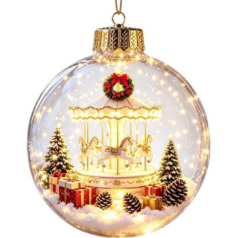 Boule à neige lumineuse en acrylique transparent, décoration de Noël à suspendre au sapin, motif animaux : hérisson, pingouin, panda et mouton. (1/5)
