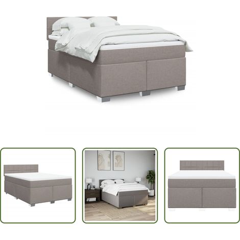 vidaXL Surmatelas - Sommier à lattes de lit avec matelas Taupe 140x190 cm Tissu (1/5)