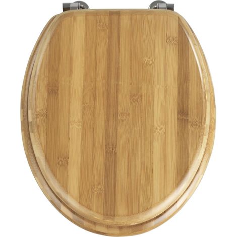 Abattant WC Bois Bambou Lunette WC Fixation Acier INOX Nettoyage Facile Résistante à l'humidité et Non Poreuse grâce à Un Vernis Multiple 34 x 41,5 cm Bambou (1/5)