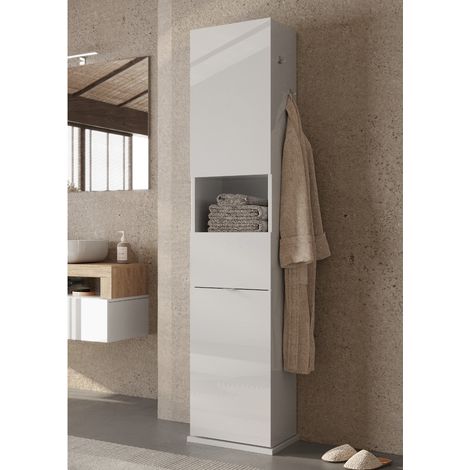 Colonne de salle de bain pivotante avec niche laqué blanc H190cm CALIA (1/5)