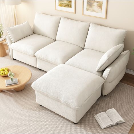 Ecksofa 222,5 x 154,5 x 76,5 cm Beige mit Ottomane, Chenille MEUBLIV (1/5)
