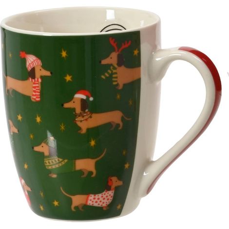 Weihnachtsdeko Tasse mit Dackel grün - Porzellan
