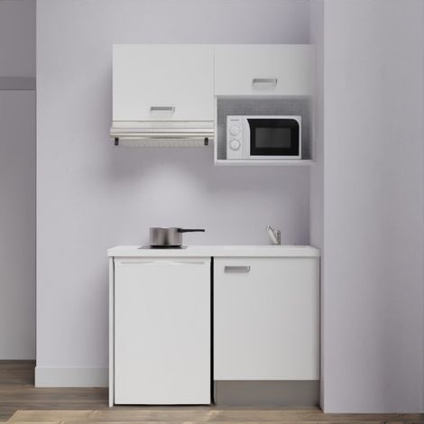 Kochnischen K02L-PT - 120 cm mit Arbeitsplatte und spüle - Weiße Front - weiße Laminatplatte - Evier weiß