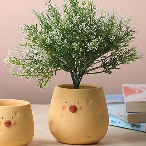 Pot de fleurs mignon en céramique en forme de poussin, idéal pour les plantes succulentes, pour la décoration intérieure et extérieure de la maison et du jardin. Forme d'œuf jaune. (1/5)