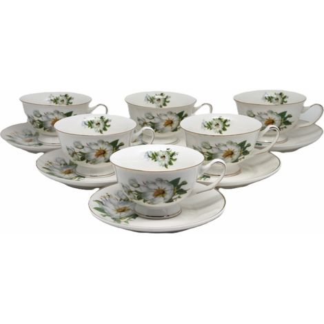 Elegantes 6-teiliges Tassenset mit Untertassen, florales Muster, 150 ml (1/5)