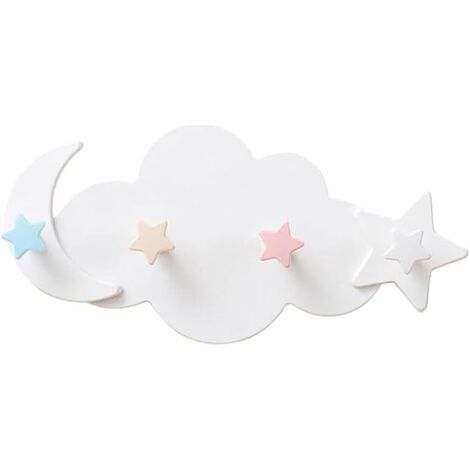 1 Pcs Crochets pour Porte-Manteau étoile et Lune,4 Crochets pour Porte-Manteau Enfant,Porte-Manteau Mural en Plastique sans perçage,Crochets muraux en Forme de Nuage,adaptés à la Garde-Robe (1/5)