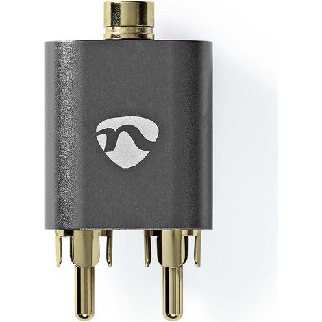 Adaptador de audio estereo 2x rca macho hembra de 35 mm chapado en oro recto aluminio gris con metal 1 pc caja de carton con ventana cubierta