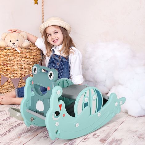 Panier 3 en 1 pour enfants à cheval à bascule et panier à anneaux - pour la maison et le jardin - 18-36 mois - vert (1/4)