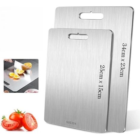 Titan Schneidebrett-Set, 2er-Pack doppelseitige Edelstahl-Schneidebretter für die Küche, Silber, 25 x 15 cm und 34 x 23 cm (1/5)
