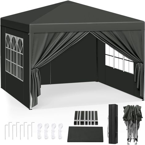 WOLTU Pabellón de Jardín Cenador Plegable Pérgola Cuadrada con Diseño Pop Up Carpa con Cubierta Tela Oxford Hecho de Tubos Metales con Tela 3x3 m Altura Ajustable para Camping y Playa Blanco Gris