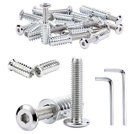 Ensembles Insert Fileté Bois M8x25 mm Vis Tete Plate M8x25 mm Insert Bois et Boulon m8 avec 2 Clé à Six Pans pour Cadres de Lit Tables Chaises Établis Armoires Étagères Canapés et Meubles (1/5)