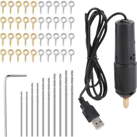 Mini portable electric drill, rechargeable mini hand drill with 10 drill bits and 100 eye pins, 0.8-1.2mm USB electric drill for jewelry making (1/5)
