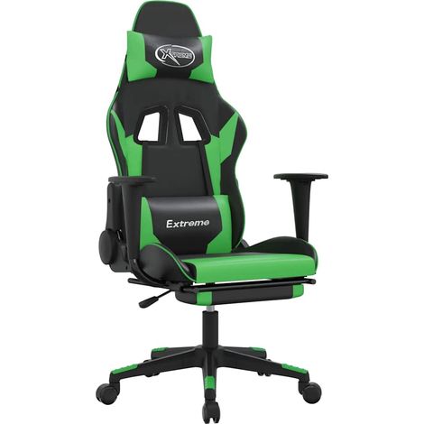 Chaise de jeu, Chaise Gaming de massage et repose-pied Noir et vert Similicuir CFW31692 (1/5)