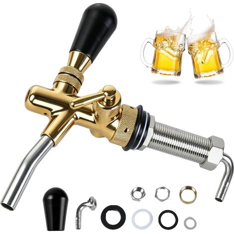 Grifo dispensador de cerveza con conector G5/8 y regulador de caudal, grifo compensador con función de espuma, acabado cromado de alta calidad, accesorios para bares, fiestas y uso profesional en el h (1/5)