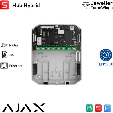 143580 - Superior - Superior Hub Hybrid (4G) (8EU/ECG) - Unità centrale con supporto Fibra, jeweller e Wing (2xSIM 2G/3G/4G ed ethernet) - colore white - Ajax sicurezza professionale