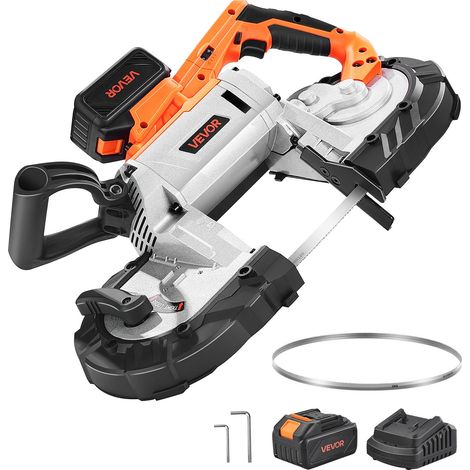 Scie à Ruban Portative 20 V, Profondeur de Coupe 12,7 cm, Moteur sans Balais, sans Fil, avec Batterie 4000 mAh, Crochet de Suspension, Vitesse Variable de 0-120 m/min, pour Couper Métal et Bois (1/5)