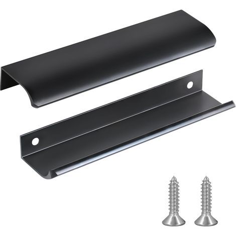 Juego de 2 tiradores para armario de cocina en aleación de aluminio negro, distancia entre agujeros: 256 mm, con tornillos (1/5)