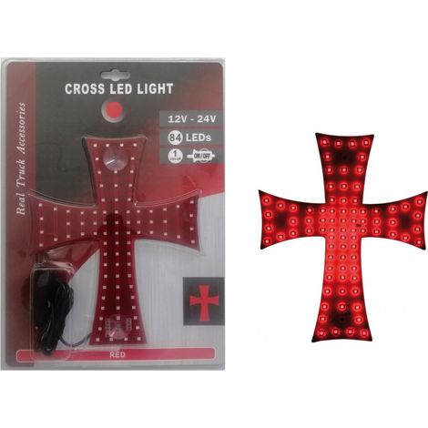 Croix lumineuse à LED rouge, 84 LED, 12V/24V, 245 x 200 mm