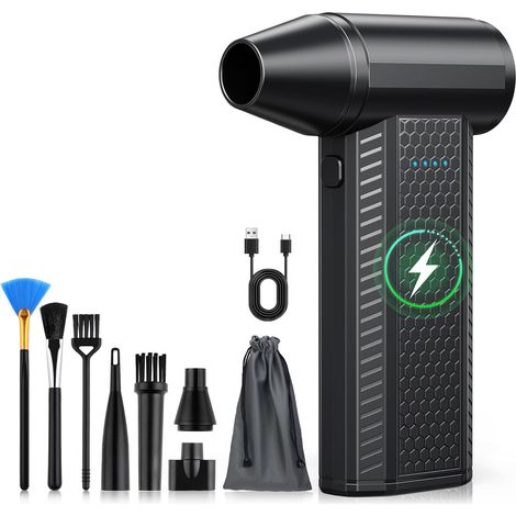 Druckluftgebläse mit 130.000 U/min, 4000-mAh-Akku, 4 Geschwindigkeitsstufen, leistungsstarkes, kabelloses Mini-Gebläse mit Reinigungsbürsten für Auto, Haushalt und Tastatur (Schwarz) (1/5)