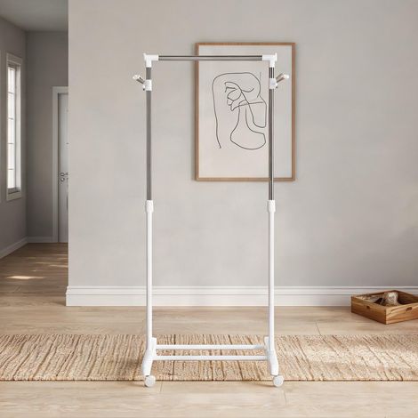Portant vêtements roulant blanc avec étagère et 4 roulettes (1/5)
