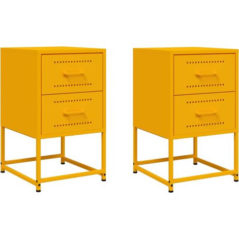 Juego de 2 mesitas de noche con dos cajones 36 x 39 x 60,5 cm acero amarillo mostaza DEC035432