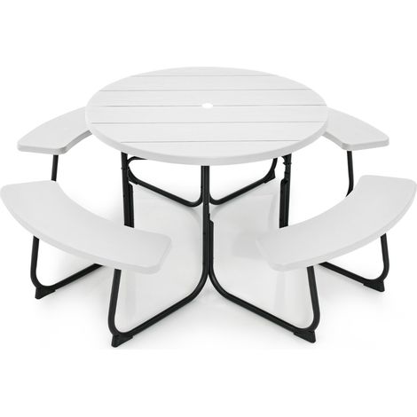Table de Pique-Nique 4 Bancs Intégrés Circulaire 135KG Trou pour Parasol CW29423 (1/2)