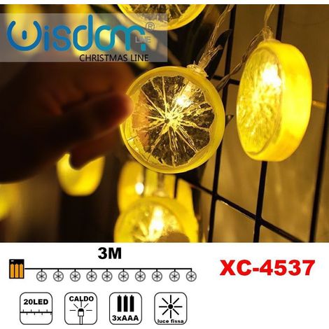TRADE SHOP - Catena Luminosa Fette Agrume 20led Batteria Luce Calda Fissa Decorazioni Xc-4537 -