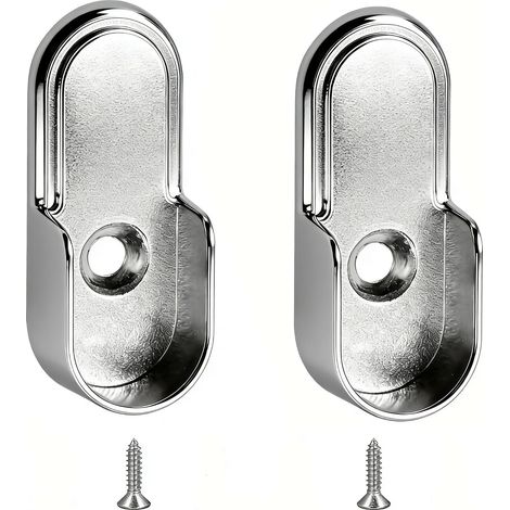 Lot de 2 supports pour penderie – Supports robustes pour barre de penderie – Montage facile – Fixation pour tringle – Supports ronds argentés, format compact (1/4)