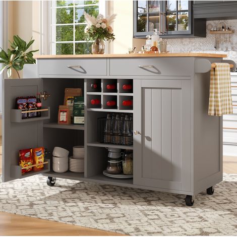 Meuble rangement cuisine mobile 102 cm MDF gris a roulettes OKMYHOME (1/5)
