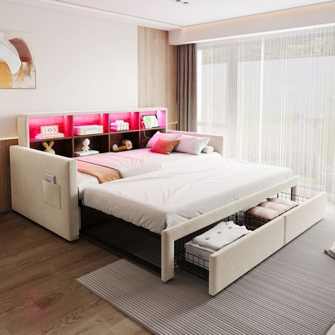 bett schlafsofa ausziehbar 90x190 Samt Stauraum OKMYHOME (1/4)