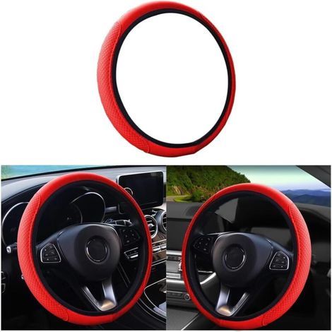 Anti-slip, breathable, and flexible car steering wheel cover, microfiber and soft leather steering wheel cover, universal size (38cm diameter), for vans, trucks, and SUVs (Red) (1/5)