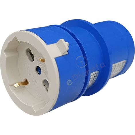 Adattatore da civile a industriale con spina CEE 2P + T 6h e presa schuko bipasso 10 16A IP40 (1/4)