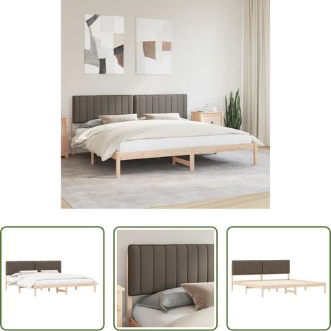 Massives Kieferholz - Bettgestell mit gepolstertem Kopfteil Taupe 200 x 200 cm (1/5)