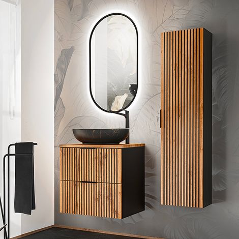 Set di mobili da bagno con lavabo Gaia marrone e nero 60cm (1/5)