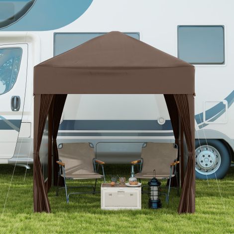 Pavillon pliant 2x2m avec 4 murs latéraux et fenêtres, protection UV, tente de jardin incl. sac de porte, acier stable Oxford, marron