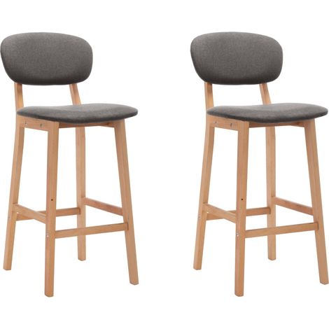 Juego de 2 taburetes de bar sillas altas con respaldo en tela gris claro y madera DEC029685