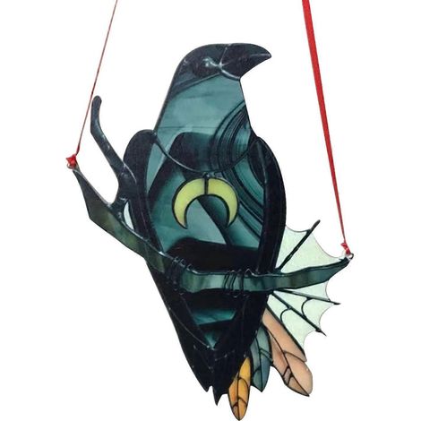 Geheimnisvolle Krähenhexe, Buntglas-Sonnenfänger, schwarzer Vogel, Fenster- und Wanddekoration