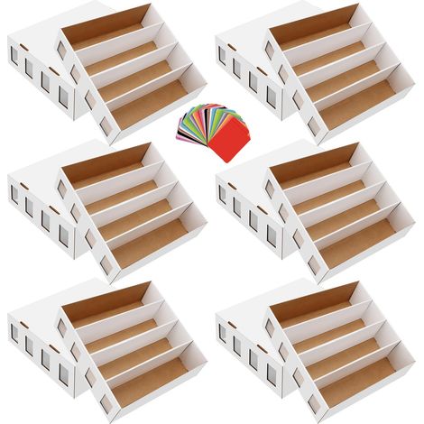6 Boîtes de Rangement pour Cartes à Collectionner à 4 Rangées, Jusqu’à 3120 Cartes par Boîte, avec 48 Séparateurs Colorés et Étiquettes, pour TCG, Cartes de Sport, Pochettes et Top Loaders (1/5)