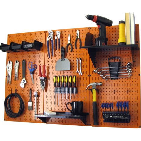 Kit de rangement pour outils en métal avec planche à outils orange et accessoires noirs 1,2 m (1/5)