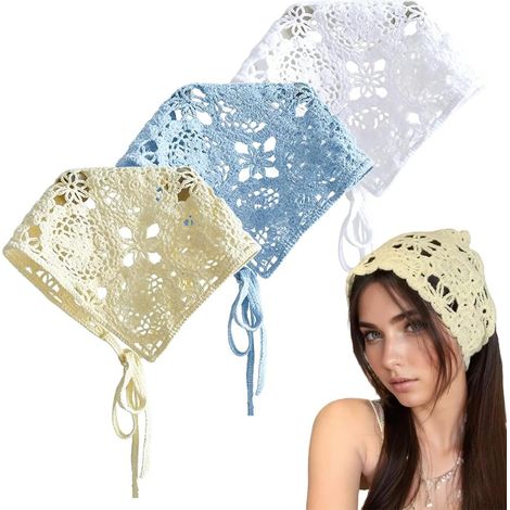 Conjunto de 3 diademas anudadas de ganchillo de estilo retro, perfectas para la playa en verano y para uso diario, aptas para mujeres y niñas. (1/3)