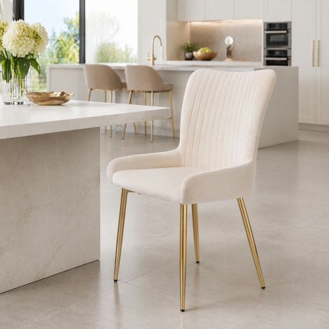 Chaise de salle à manger en velours, lot de 6, beige et doré HAVRYA (1/5)